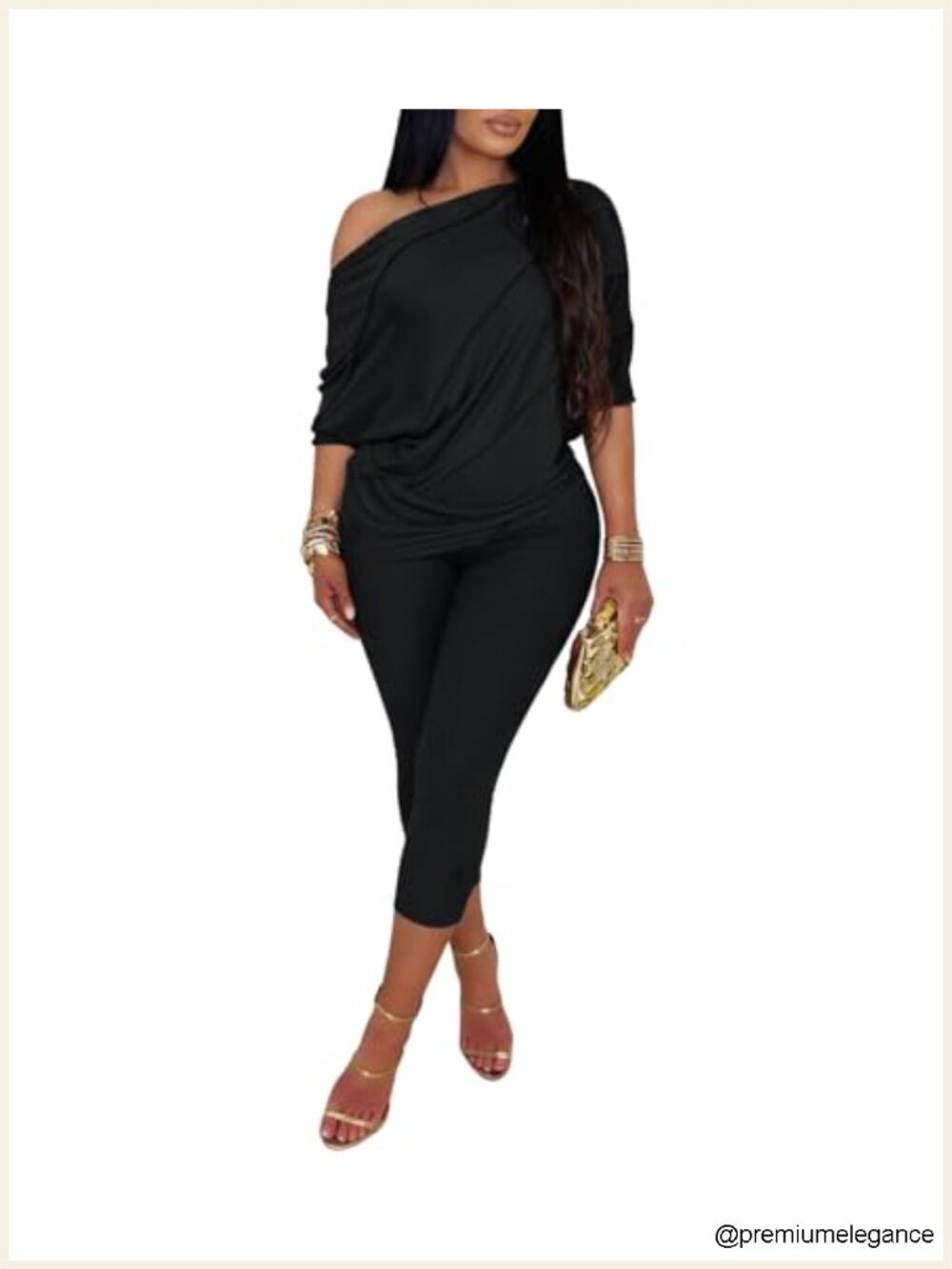 Women's 2 Piece Outfits One Shoulder Top Bodycon Capri Pants Sets